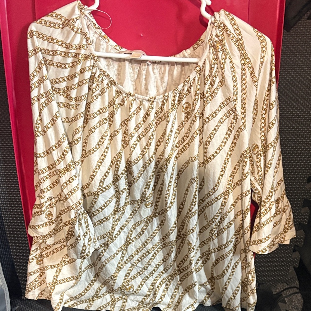 Michael Kors Ivory Blouse with Gold Chain Print